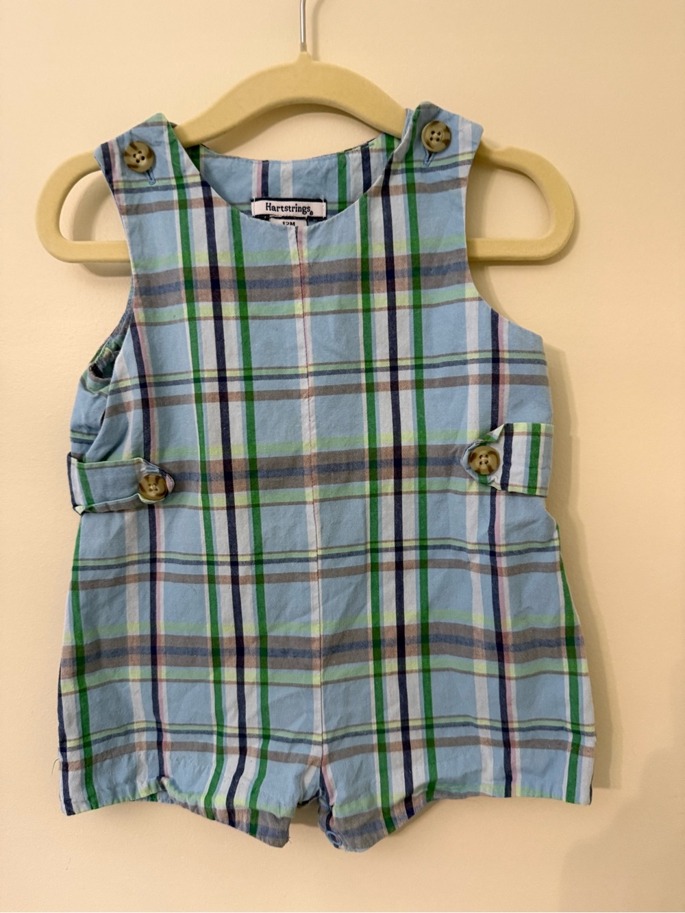 Hartstrings Blue and Green Plaid Boys' Romper